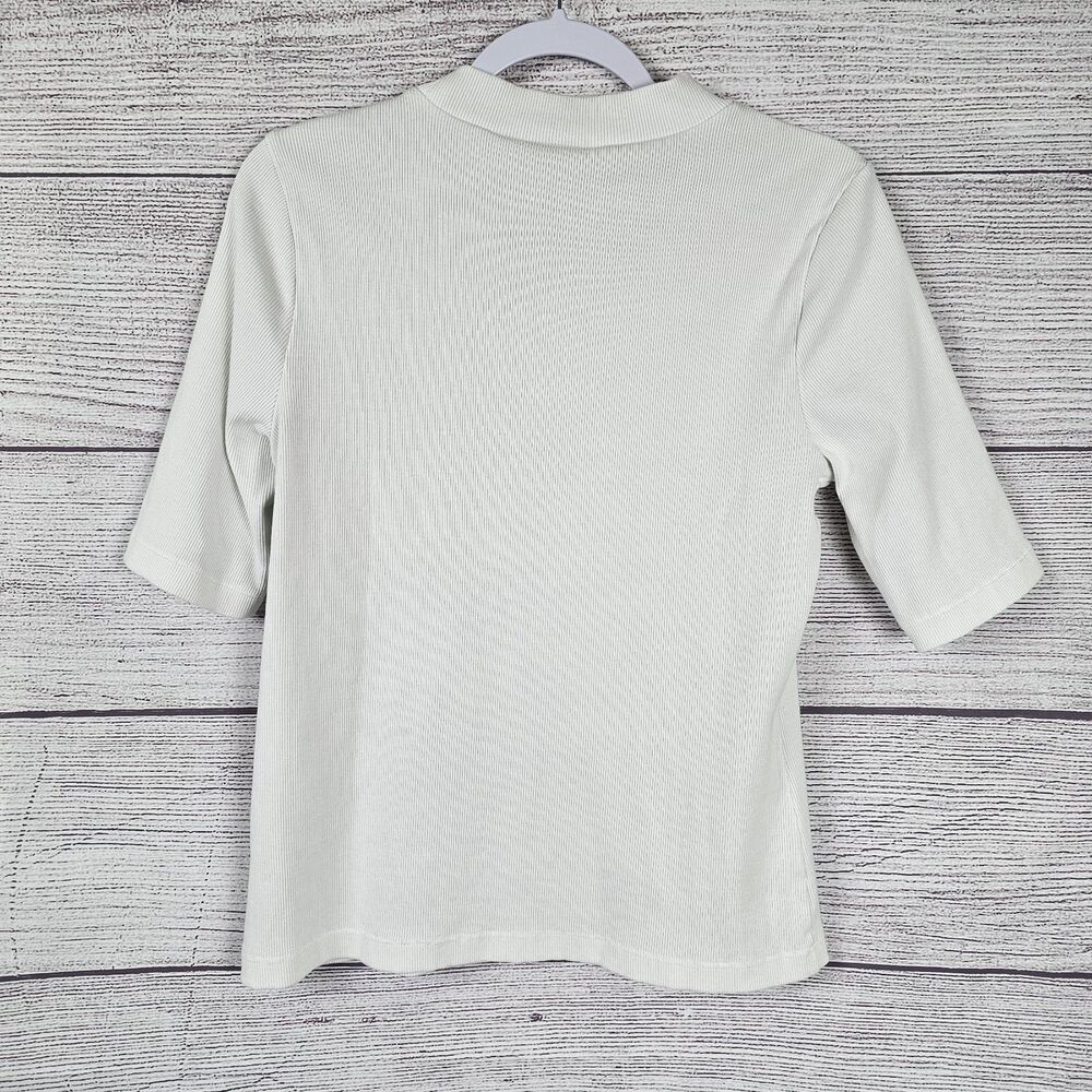 Maeve by Anthropologie Ribbed Half Sleeve Shirt White Size Medium - Picture 2 of 3